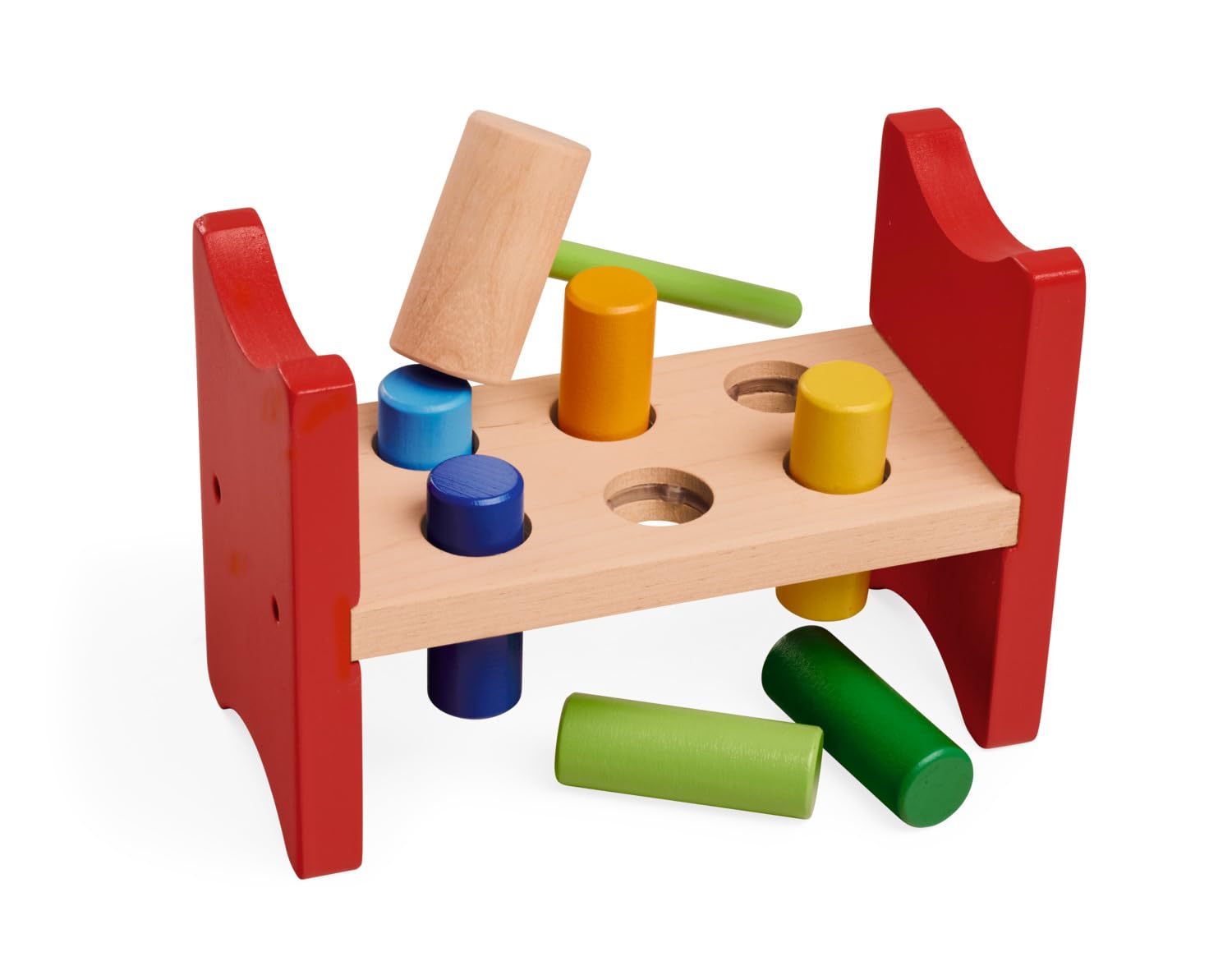 Eichhorn Klopfbank - Jouet en Bois à marteler, avec 6 Baguettes colorées et Marteau, favorise la motricité et la Coordination, en Bois, Multicolore, à partir de 1 an, env. 23 x 13 x 9 cm