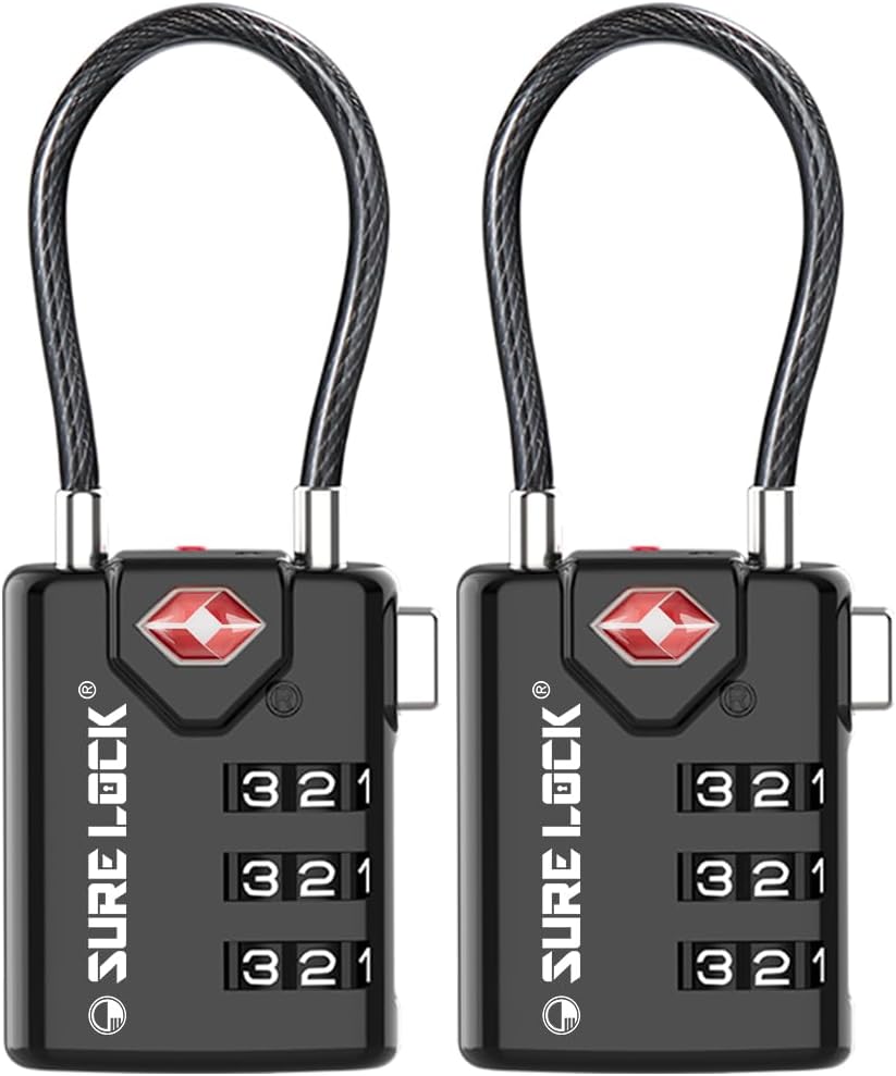 Sure Lock TSA Compatible Travel Luggage Locks, Inspection Indicator, Easy Read Dials - 2 Pack