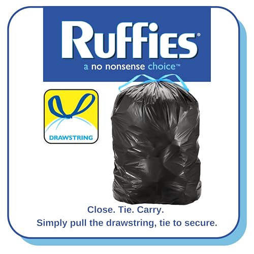Image of Ruffies Lawn & Leaf Trash Bags - 39 Gallon, 20 Count, Drawstring - Black Bags