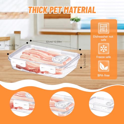 2Pack Cheese Container for Fridge, Bacon Keeper Container,Deli Meat Container for Fridge,Lunch Meat Storage Containers for Fridge, BPA Free, Record Time, Fridge Organizers and Storage with Lids Stacka