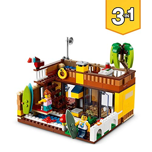 LEGO 31118 Creator 3en1 Casa Surfera en la Playa, Barco o Avión Biplano, Juguete de Construcción con Animales para Niños y Niñas de 7 Años o Más