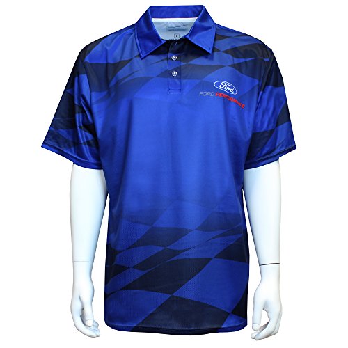 David Carey Ford Performance Polo Shirt – Blue & Black – Button Up Collared Short Sleeve Dry-Wicking Shirt with Logo, XL