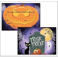 PartiKraft (20 Pack) Halloween Spooky Party Invitations with Trick or Treat Stickers & Orange Envelopes