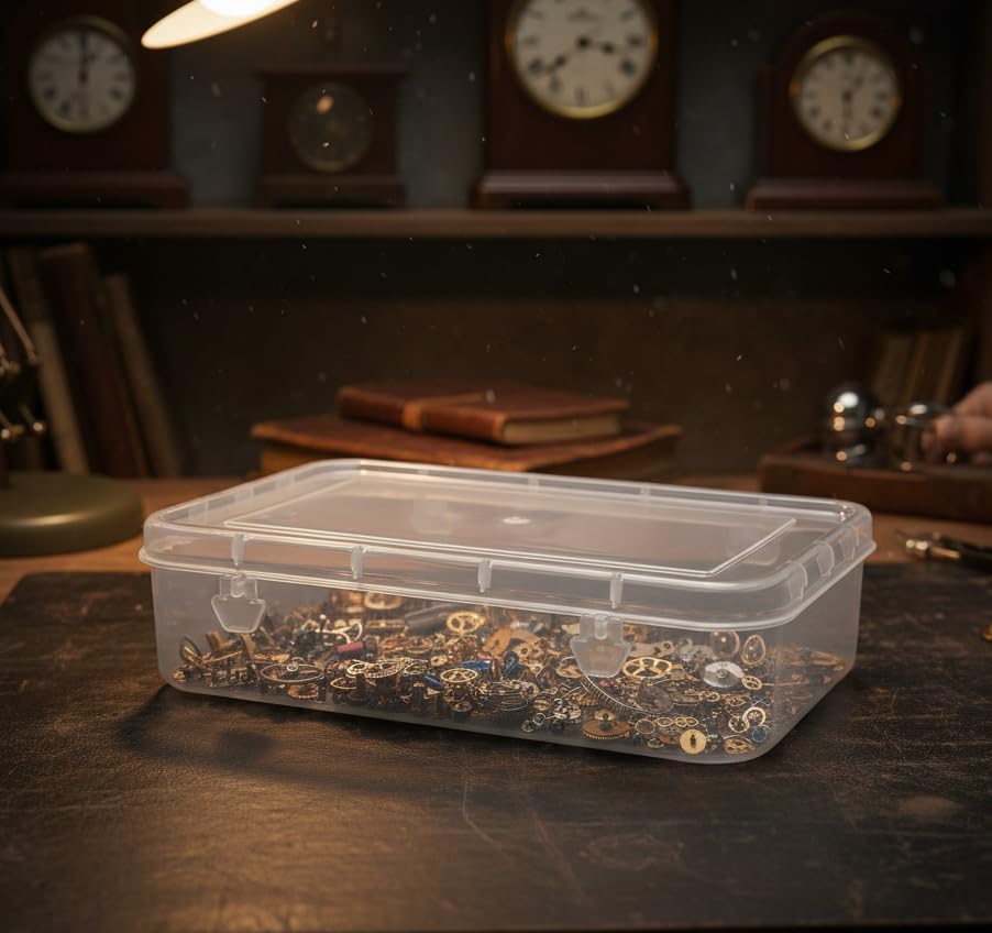 Image of URBAA Small Storage Boxes container with Lock Lid, Jewellery Case Organiser(PUREPACK33-6) 200ml (Clear, 13 x 9 x 4 Cm) - Set of 6, Rectangular