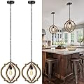 Sheetea 2-Pack Farmhouse Pendant Light Fixtures, Wood Grain Hanging Lights for Kitchen Island, Adjustable Height, E26 Base, Sloped Ceiling Compatible, Rustic Ceiling Light