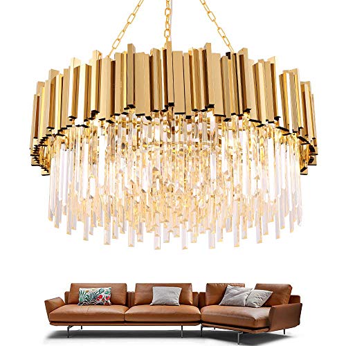 Preisvergleich Produktbild NBVCX Wohnaccessoires Kristallleuchte Kronleuchter für Wohnzimmer Gold Runde Edelstahl Kette Kronleuchter Beleuchtung Dia100H40cm 18 Bulbs Warmlight3000K