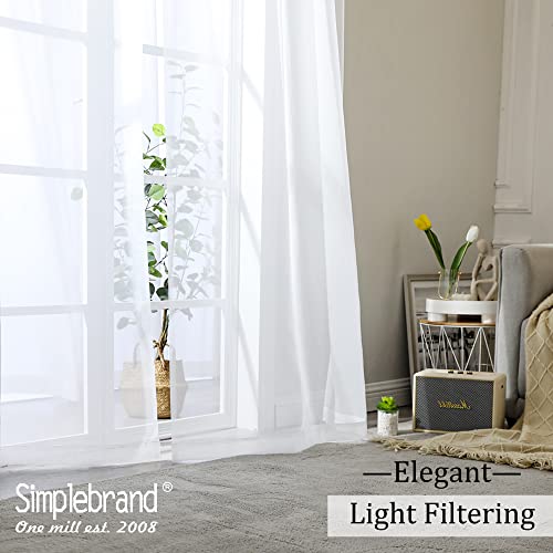 Image of Simplebrand Sheer White Curtains 108 Inches Long, Extra Long Rod Pocket Solid Color Window Sheer Curtain Panels, Elegant Curtains & Drapes for Living Room, Bedroom 2 Panels (White, 42 inch W x 108 inch L)