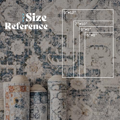 Image of AMERLIFE 5'x8' Wilton Collection Area Rug, Durable Low Pile Non-Slip Washable Rug for High Traffic Areas, Distressed Floral Pattern Vintage Rug for Living Room, Bedroom, Dining Room,Light Blue