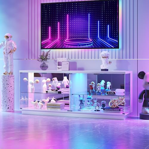 HNEBC Glass Display Cabinet with RGB Lights for Living Room,71" TV Stand with Charging Station, LED Curio Cabinet with Glass Doors for Collection, Entertainment Center with Motion Sensor Lig