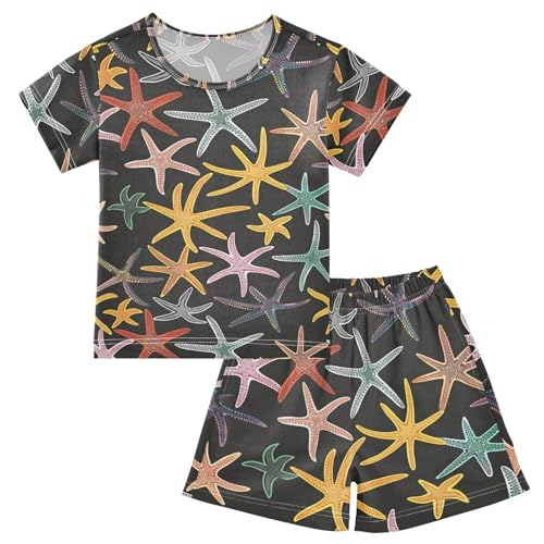 ALAZA Funny Starfish Black Pajamas Short Sleeve 2 Piece Sleepwear Top and Bottom Pajama Set Unisex