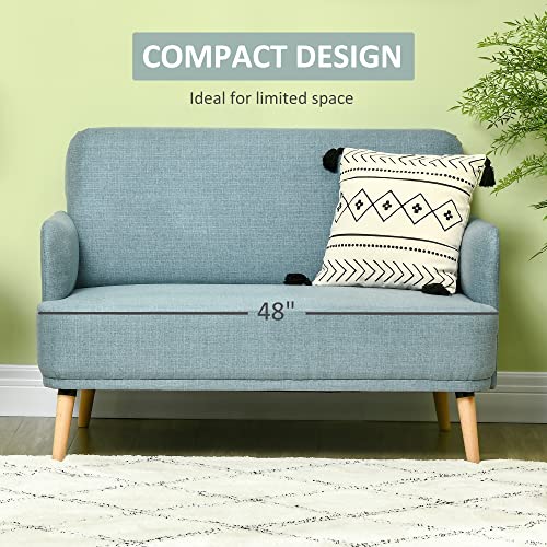 Homcom 48" Loveseat Sofa For Bedroom, Modern Love Seats Furniture, Upholstered Small Couch For Small Spaces, Blue #TOP4