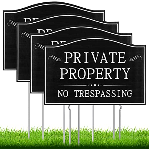 Maitys 4 Pcs Private Property No Trespassing Signs with 15 M