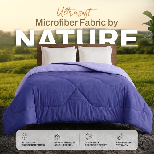 Image of DECORUM Reversible Comforter Double Bed 250 GSM | Periwinkle Blue & Lavender Blue | Ultra Soft Microfiber Quilt | All Season Lightweight Comforter | (228 X 223 CM)