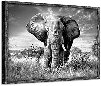 Elephant Picture Wooden Wall Art: African Wild Animals Artwork Framed Painting Print for Living Room (36''W x 24''H,Multi-Sized)