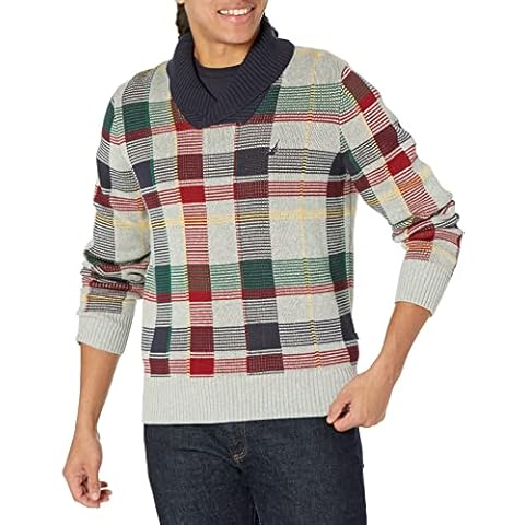 Nautica Suéter de cuello chal jacquard a cuadros para hombre Cover