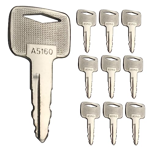 91A07-01910 Ignition Keys with Keychain, 10PCS Heavy Equipment Key for Mitsubishi Caterpillar Forklift (91A07-01910)