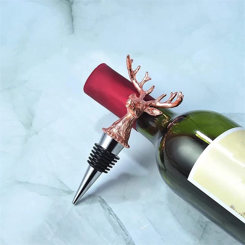 Luxury Pack Zinc Alloy Metal Deer Head Wine Bottle Stoppers / Round Air tight Seal | Bottle Cap in Gift Box- 1 pc (Rose Gold)