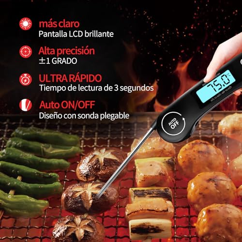 DOQAUS Termómetro Cocina de Lectura instantánea de 3s, Termómetro Alimentos Digital con Sonda larga y ° C / ° F Conmutable, para Carne, BBQ, Comida, Horno, Liquidos, Aceite, Agua(Negro) - imagen 4