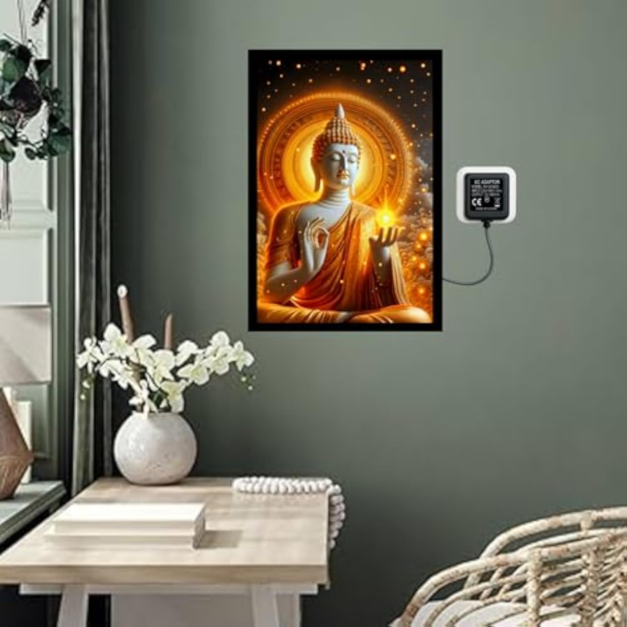 LED Buddha Wall Art, Golden Mandala Background Decor