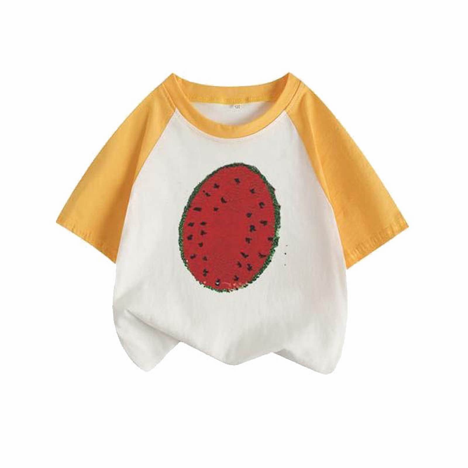 Babies, Toddlers, and Girls' Short-Sleeve Tee Shirts Clothes Cotton Pullover Tops Shirts Fashion Summer Spring Outfits Yellow