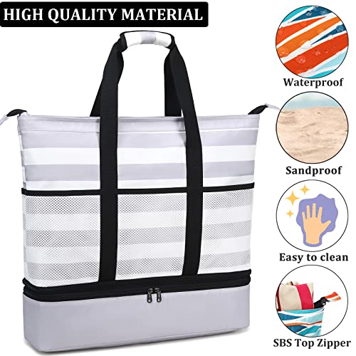 Image of JIANYA Beach Bag Women Waterproof Sandproof Beach Tote Bags with Cooler Top Zipper Large Totes for Beach Pool Travel Daily