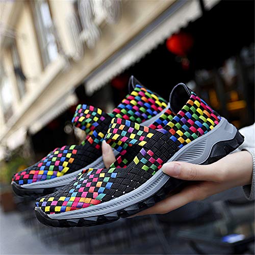 GOSPT Women's Elastic Woven Walking Shoes Mary Jane Flats Slip on Sneakers4