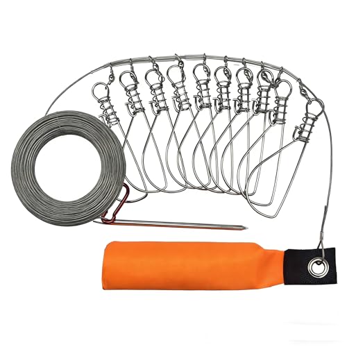 10 in 1 Fish Stringer Live Fish Lock -10 Lock 10M/33FT Lengthen Big Fish Wire Rope Cable Fishing Holder Kit with Float