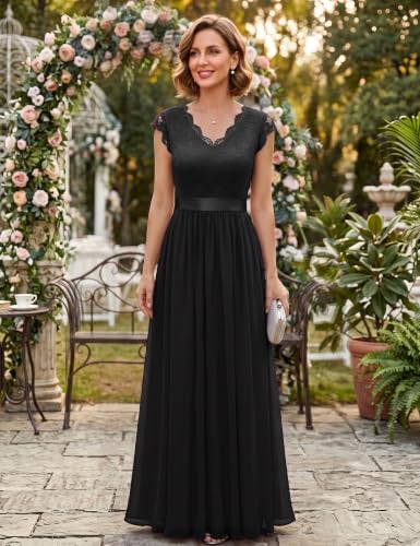 Image of Dressystar Women's V Neck Sleeveless Lace Bridesmaid Dress Wedding Party Gown