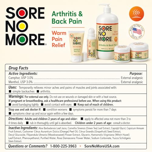 Image of Sore No More Arthritis Pain Reliever Cream - Targeted Warm Relief for Back, Neck, Hands & Feet - Soothing & Fast-Acting Formula for Aches and Pains - Non-Greasy with Orange Aroma - 2 oz