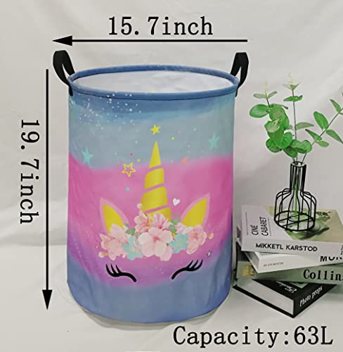 Image of Kids Hamper Girls Unicorn Room Decor,Storage Bins Organizer Toy Box Laundry Basket Large Canvas Collapsible Chest for Home /Dorm /Kitchen /Pet /Office /Closet /Shelf /Gift Baskets