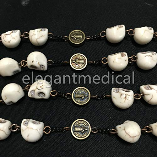 elegantmedical Catholic XL10MM howlite skull beads Antiqued Rosary Cross Bronze Cross Necklace Catholic GIFTS3