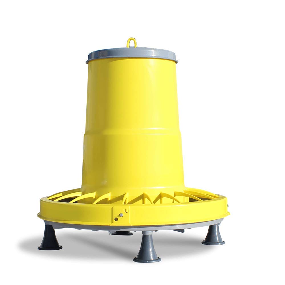 Zootec, Mangiatoia per Galline,Polli,Pulcini, Antispreco, 16 kg, Automatica, a Tramoggia, da Appendere, in Plastica, da Esterno e Interno, (Giallo/Grigio) - Made in Italy