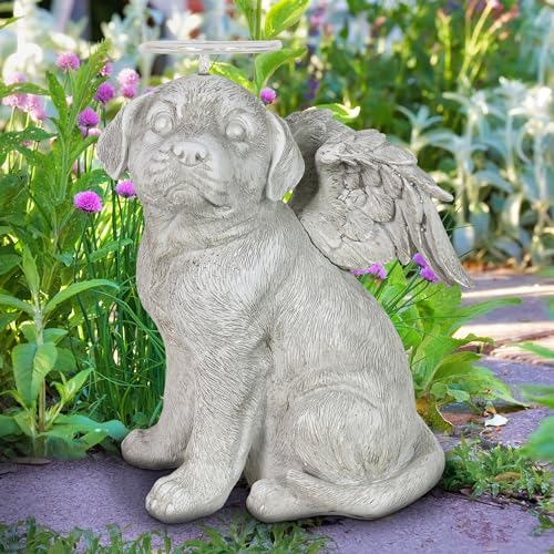 Dog Solar Light with Angel Wings Statue