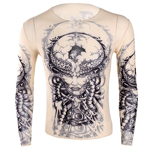 Men's Fake Tattoo Muscle Tee Shirt Undershirt 3D Print Long Sleeve T-Shirts2