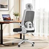 オフィスチェア 椅子 デスクチェア 疲れない人間工学 跳ね上げ式アームレスト 2Dヘッドレスト 腰サポート 通気性メッシュ デスクチェア 長時間 座れる お宅 在宅ワーク pcチェア メッシュ パソコン ワーク 事務椅子 (ホワイト)