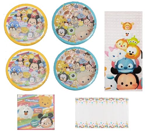 Tsum Tsum Birthday Party Supply Bundle includes 16 Dessert Cake Paper Plates, 16 Lunch Plates, 16 Lunch Napkins, 1 Table Cover, 1 Dinosaur Sticker Sheet Tsum Tsum Birthday Party Supply Bundle includes 16 Dessert Cake Paper Plates, 16 Lunch Plates, 16 Lunch Napkins, 1 Table Cover, 1 Dinosaur Sticker Sheet