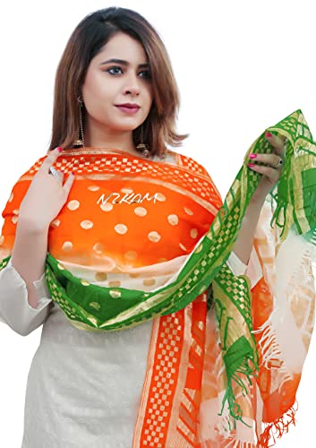 Women's & Girls Art Silk Net Ethnic Dupatta/Chunni With Gold Zari Work (2.25 Meter), Tiranga, Free Size3