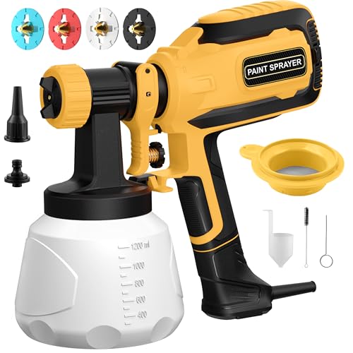 Paint Sprayer, HVLP Spray Gun with Cleaning & Blowing Joints, 4 Nozzle Sizes & 3 Spray Patterns, Easy to Clean, for Furniture, Cabinets, Decks, Walls, Doors, DIY Projects, etc.