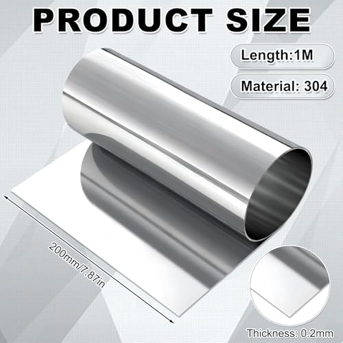 Edelstahlblech Rollenblatt 0.2x200x1000mm, 304 Edelstahl Feinblech Edelstahlfolie für Reparatur von Industriemaschinen, Oberflächenschutz, Parzellenrohre