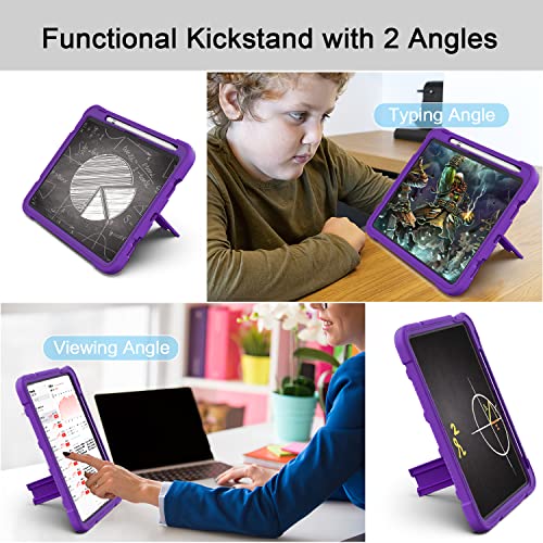Image of Azzsy Case for iPad (A16) 11th Generation 11 Inch 2025 / iPad 10th Generation 10.9 Inch 2022, [Built-in Pencil Holder] Heavy Duty Shockproof Rugged Protective Case, Purple