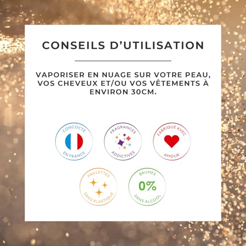 Les Petits Plaisirs - Lot Brume parfumée vanille pailletée + Eau de toilette Vanille. Made in France, Brume 200ml, Eau de toilette 110ml – vue 4