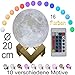 Produktbild 3D Mond Lampe 20cm mit Fernbedienung, Motiv 3D Mond, erhältlich in Ø 15 oder 20cm, 16 Farben. 10 verschiedene Motive, dimmbar, viele Funktionen, deutsche Bedienungsanleitung. Mondlampe Mondleuchte,