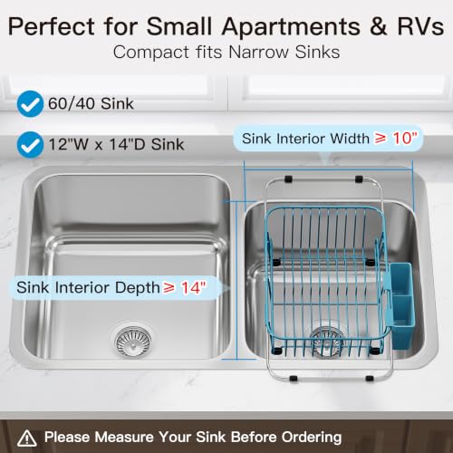 Image of JASIWAY Blue Dish Drying Rack in Sink with Utensil Holder, RV, Apartment