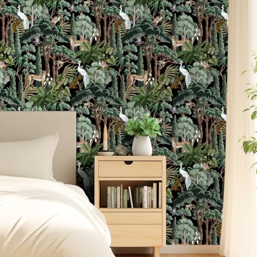 COKCOKR Tropical Jungle Wallpaper,17.71" x 118.1"Removable Waterproof Leopard/Monkey/Crane/Eagle Wallpaper Vinyl Self-Adhesive Contact Paper for Living Room Bedroom Washroom Cabinet Wall by COKCOKR - Image 6