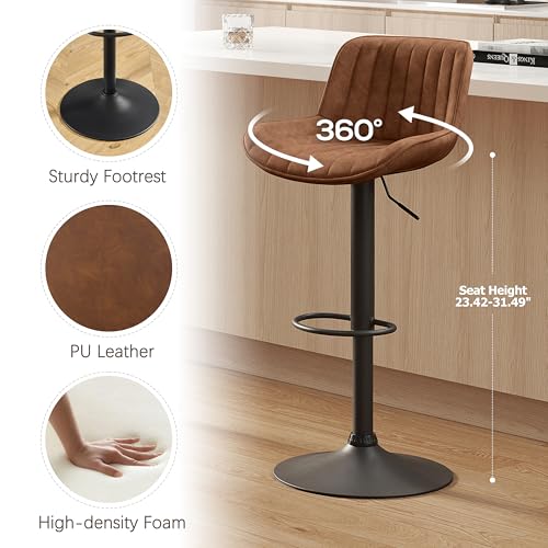 Fat Ant Set de 4 Butacos de Bar, Asiento Ajustable de Cuero PU, Giratorio, Altura para Barra, Sillas Modernas sin Brazos para Isla de Cocina, Amarillo Marrón miniatura 3