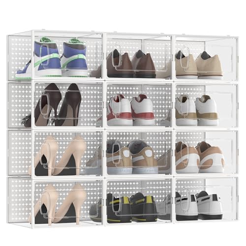 MCIJRJOI 12 Pack X-Large Modular Clear Plastic Stackable Shoe Storage Organizer for Closet, Portable Space Saving Versatile Sneaker Shoe Rack Containers Bins Holders, White0303 by MCIJRJOI - Image 8