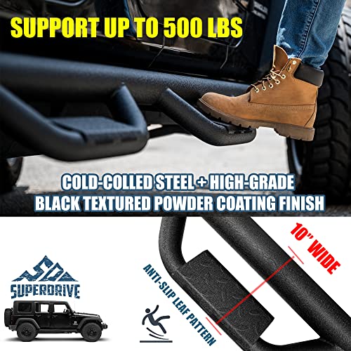 Superdrive 10'' Running Boards Step Bars Compatible With 2007-2018 Jeep Wrangler Jk&Jk Unlimited 4 Doors, Rock Slider With Dual Drop Steps Black Powder Coated Heavy Duty Textured Nerf Bars Side Steps #TOP3