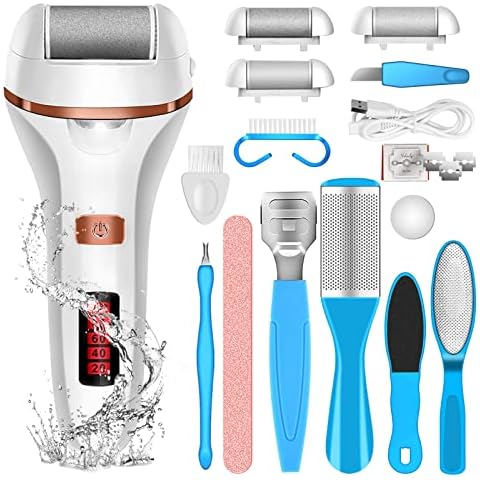 Electric Foot File Callus Remover, Electric Foot Callus Remover Kit, Rechargeable Pedicure Tools Foot Care Feet File with 3 Roller Heads, 2 Speed, Battery Display for Men Women Salon or Home(White) Cover