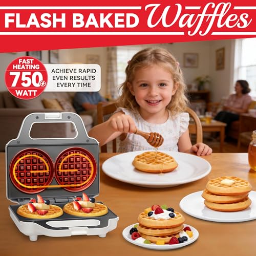 SugarWhisk 4 Inch Double Mini Waffle Maker Machine, Chaffle Maker, Waflera Electrica, Small Waffle Iron for Waffles, Keto Chaffles, Hash Browns, Cookies, Non-stick Plates by SugarWhisk - Image 2