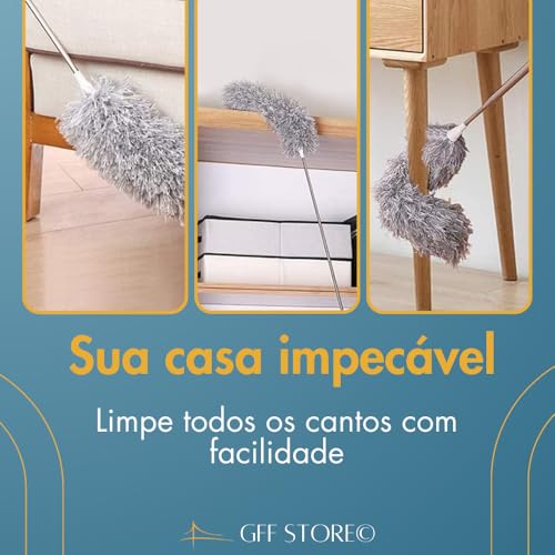 Espanador de Pó Extensível 2,80 Metros Microfibra Cabo de Aço Inoxidável Ajustável Haste Flexível Re